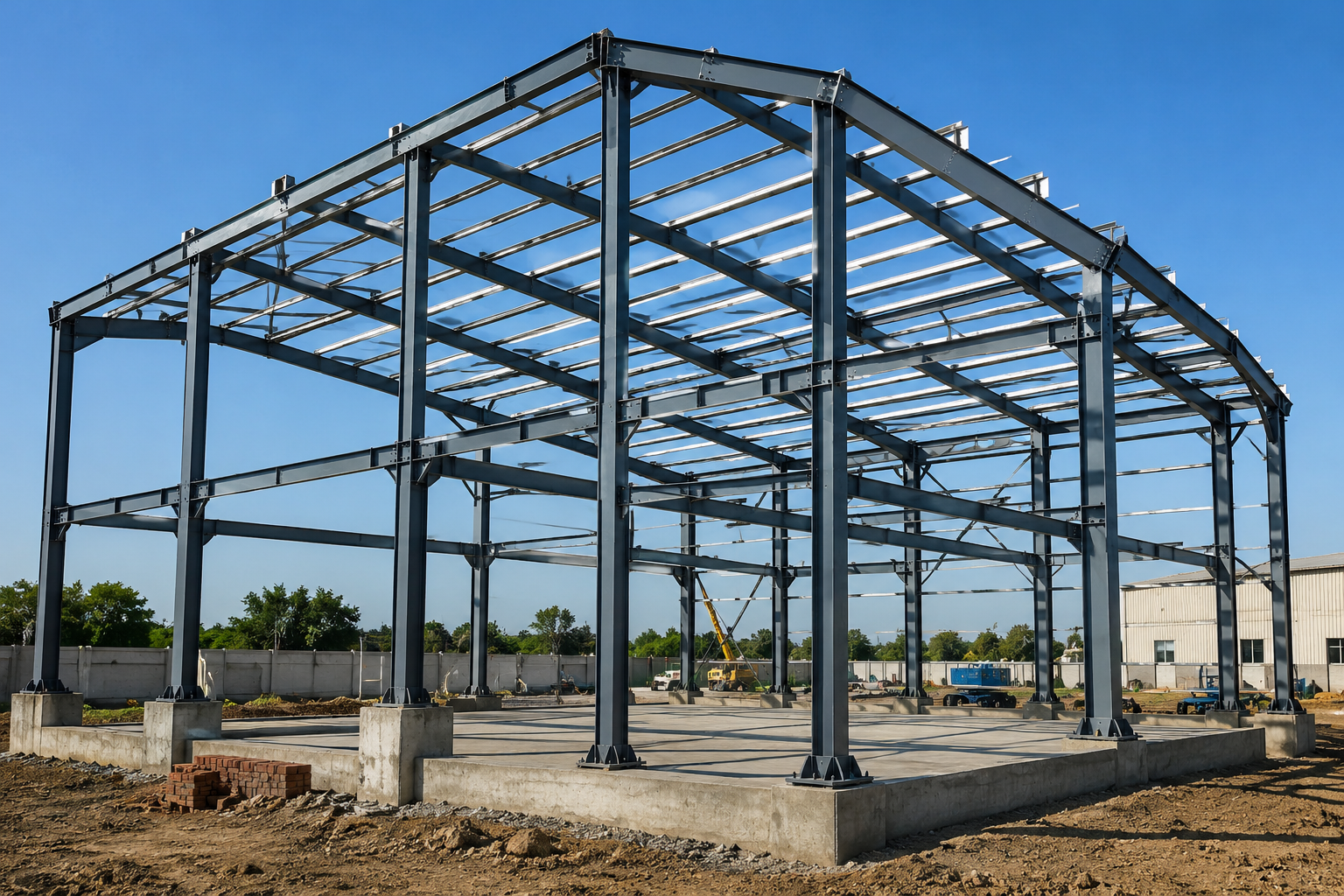 Structural steel erection on site